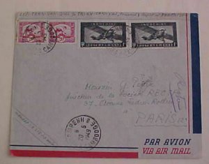 INDOCHINA  USED in CAMBODIA 1949 PHNOMPENH TO PARIS