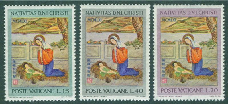 VATICAN Scott 323-5 MNH** 1961 Christmas Nativity set CV$.70