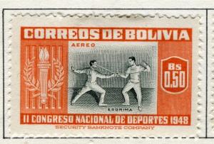 BOLIVIA;  1951 Air Sporting pictorial issue fine Mint hinged $0.50 value