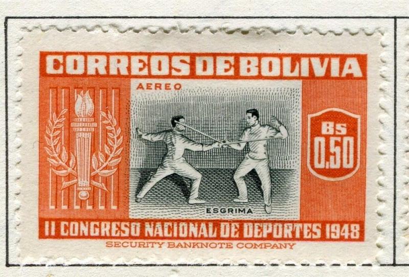 BOLIVIA;  1951 Air Sporting pictorial issue fine Mint hinged $0.50 value