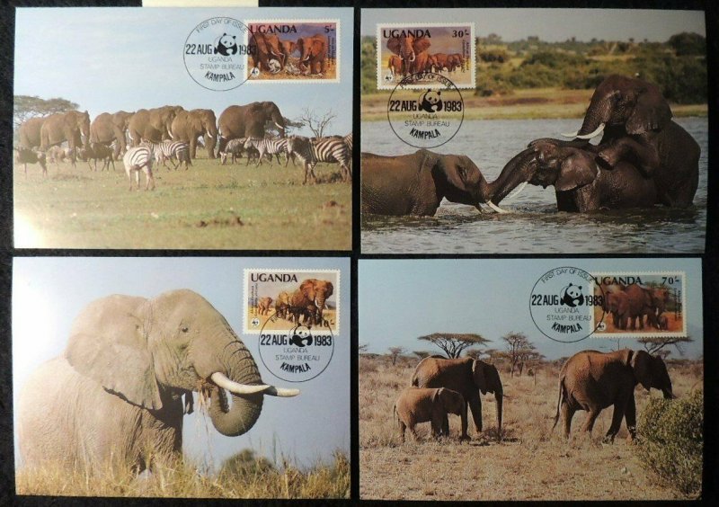 uganda 1984 WWF african elephants 4 values maxicard animals mammals