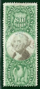 USA Classic Revenue High Value Scott.R149 $10 Green (1872) Used c$400 GOLD142