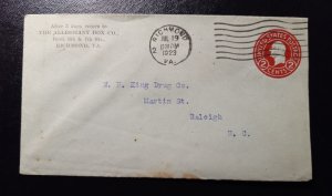 US Scott U423h Postal Cover Stamped Envolope blue paper 1923 Cancellation VF