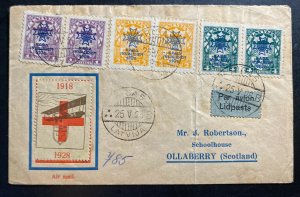 1926 Riga Latvia First Flight Airmail Cover FFC To Ollaberry Scotland