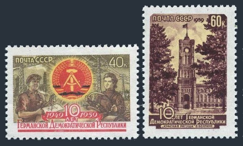 Russia 2242-2243 two sets, MNH. Mi 2271-2272. GDR, 10th Ann, 1959. East Berlin.