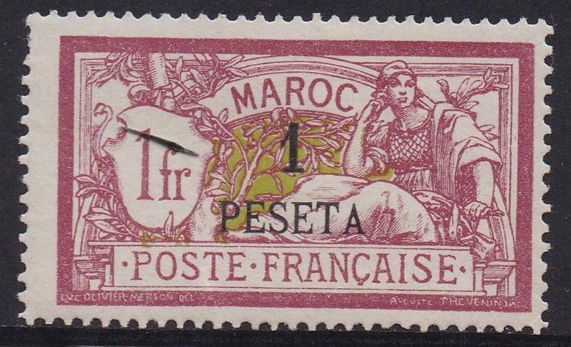 FRENCH MOROCCO 1902 MERSON 1 PESETA ON 1FR 