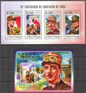 Sao Tome and Principe 2014 Military WWII Liberation of Paris sheet + S/S MNH