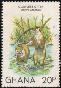 Ghana 782 - Used - 20p Clawless Otter (1982)