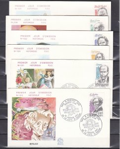 France, Scott cat. B550-555. Famous People issue on 6 First day covers. ^