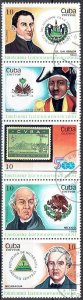 CUBA Sc# 3079a  LATIN AMERICAN HISTORY 1988 strip of 5 x 10c  used cto