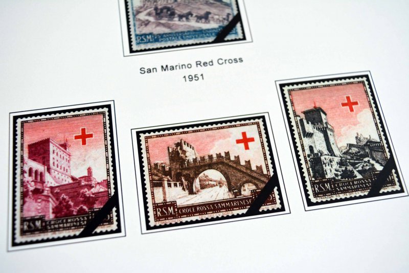 COLOR PRINTED SAN MARINO 1941-1965 STAMP ALBUM PAGES (40 illustrated pages)