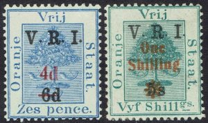 ORANGE FREE STATE 1902 VRI 4D ON 6D ON 6D AND ONE SHILLING ON 5S