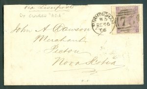 SG 97 6d lilac plate 5. Fine used on envelope to Nova Scotia. Some opening...