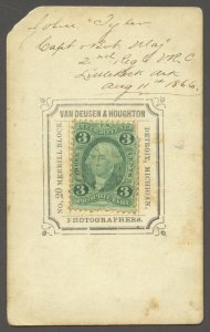 United States Scott R18c Used on 1866 Carte-de-Viste of Civil War Captain