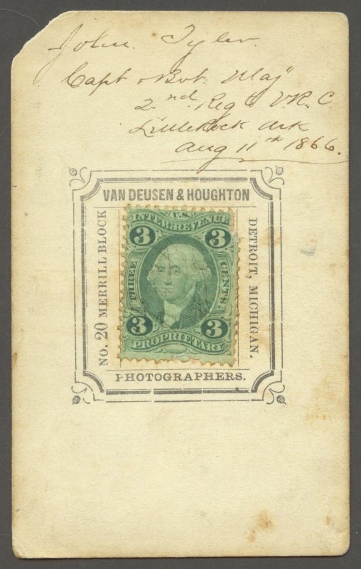 United States Scott R18c Used on 1866 Carte-de-Viste of Civil War Captain