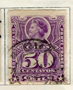 CHILE;   1877 early classic rouletted Columbus issue used 50c. value