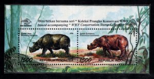 Indonesia Scott 1674 MNH** Rhinoceros Mini souvenir sheet