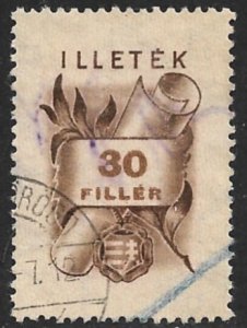 HUNGARY 1946 30f SCROLL Nationalist Arms Illetek Revenue BFT.5 VFU