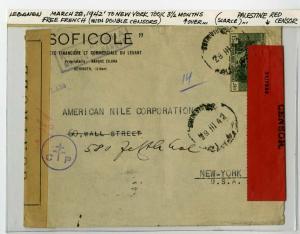 Lebanon with Palestine Red Censor 1942 Cover to New York