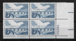 US 1977 Peace Bridge Issue Plate Block Scott # 1721,VF MNH**