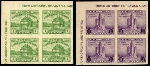 US Sc 730a-731a BLOCKS - NGAI 1¢ & 3¢ 1933 Chicago World's Fair IMPERF