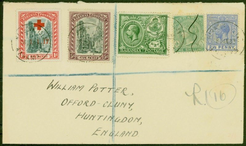 Bahamas 1932 Combination Registered Cover to Huntingdon England Bearing SG90 ... 