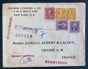 1937 New York USA Registered Zero Cancel Cover To Grasse France