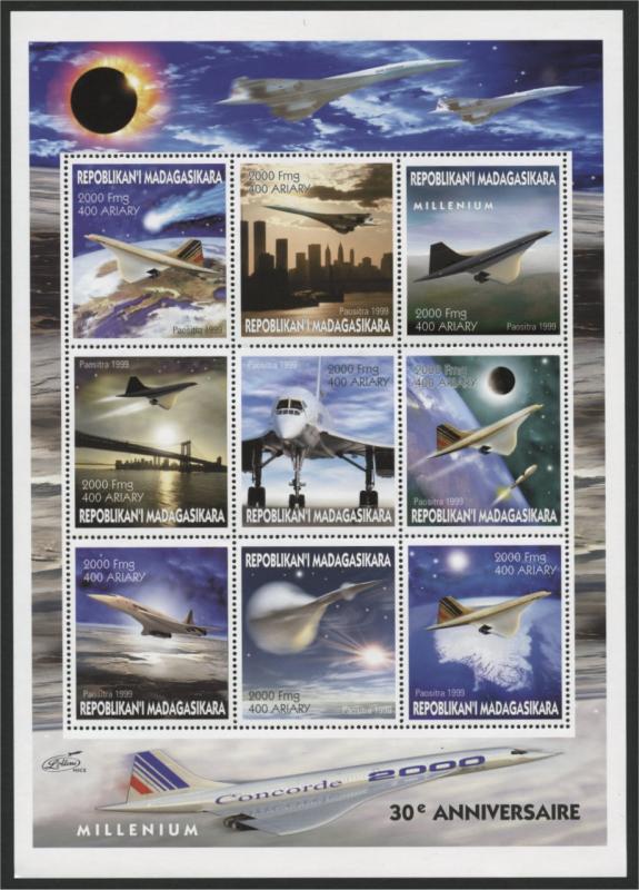 MADASCAR, MINISHEET CONCORDE / AIRCRAFT MNH	