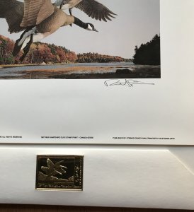 US New Hampshire 1987-88 State Duck Signed Print w/Folder Medallion Framable L37