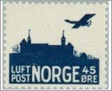 Norway Mint NK 253 Airmail without frame 45 Øre Dark greenish blue