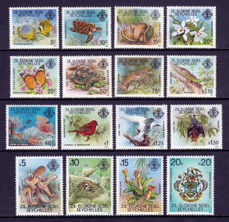 SEYCHELLES (ZIL ELWANNYEN SESEL) — SCOTT 1a-16a — 1981 PICT. SET — MNH — SCV $21