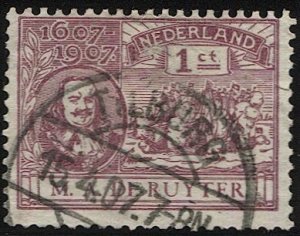 NETHERLANDS 1907 Sc 88  1c Used VF, Adm de Ruyter & Fleet