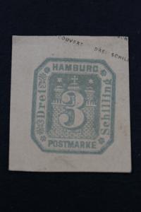 Hamburg 3 Schilling 19th Century Envelope Cut Square