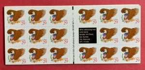 1992 US Scott #2597a  29¢ Red Eagle Booklet Pane of 17 MNH
