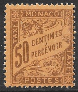 MONACO SGD35 1905 50c BROWN ON BUFF POSTAGE DUE MTD MINT