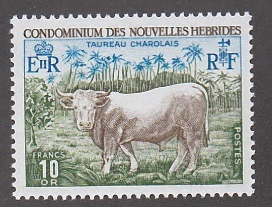 French New Hebrides, # 215, Charolais Bull, Mint NH, 1/2 Cat.