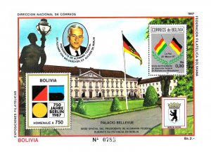 #2270 BOLIVIA 1987 750 ANIV BERLIN GERMANY PRESIDENT VISIT FLAGS S/S MI 169 MNH
