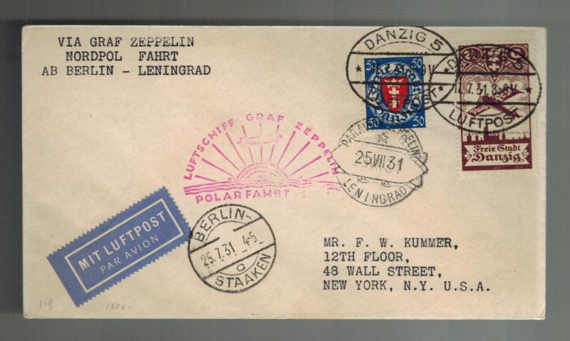 1931 Danzig Graf Zeppelin LZ 127 Icebreaker Malyguin Cover Polar Flight to USA