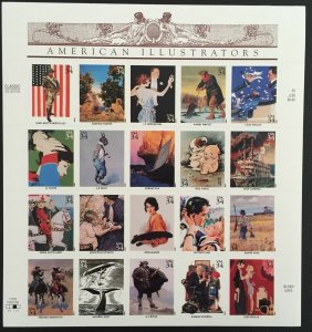 Scott 3502 American Illustrators Sheet of 20 34¢ Stamps 2001  MH Top Margin Hing 