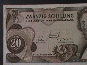 ​AUSTRIA-1967-AUSTIRAN NATIONAL BANK-$20 SCHILLING-LT.-CIRCULATED NOTE VF