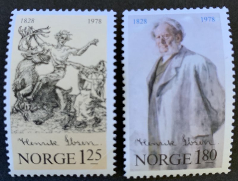 Norway 1978 #725-6 MNH. Henrik Johan Ibsen, drawing