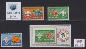 WC1_23985.COOK ISLANDS (PENRHYN). 1983 set w. souv.sh. Sc.215-218. MNH