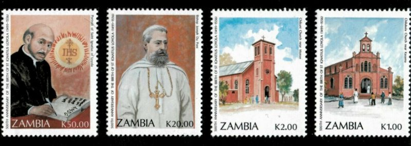 Zambia 1991 - St. Ignatius Loyola 500th Anniversary - Set of 4v - Sc 553-6 - MNH