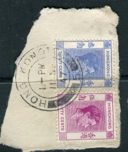 HONG KONG; 1940s early GVI Portrait issue fair POSTMARK PIECE