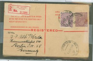 Australia   1925 reg. env., from St. Kilda 1928, Berlin arrival on reverse