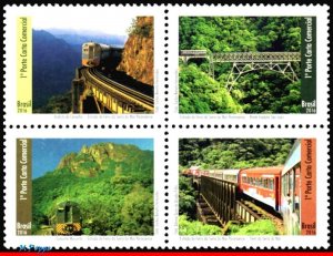 3332 BRAZIL 2016 SERRA DO MAR PARANA RAILWAY, BRIDGES, TRAINS, RHM C-3611-14 MNH