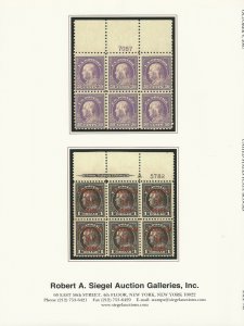 U.S. Washington-Franklin Plate Blocks, R.A. Siegel, N.Y., Sale 942, Oct. 4, 2007