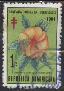 Dominican Republic RA90 (used) 1c yellow alder (Turnera ulmifolia) (1981)