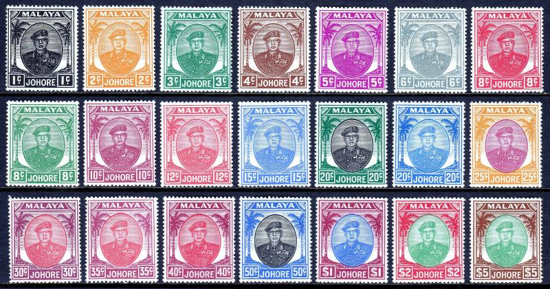 MALAYA (JOHORE) — SCOTT 130-150 — 1949-55 SULTAN IBRAHIM SET — MH — SCV $137.40