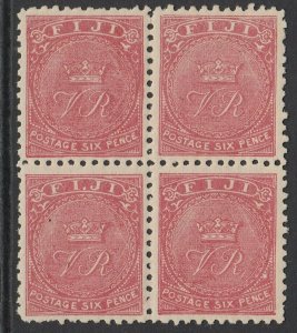 SG 57b Fiji 1878-99 6d Bright Rose perf 11 x 113/4 block of 4, very lightly.....